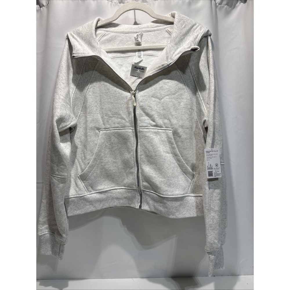 Jockey Full Zip Mixed Rib Hooded Jacket Women's M Gray Activewear Finger Holes